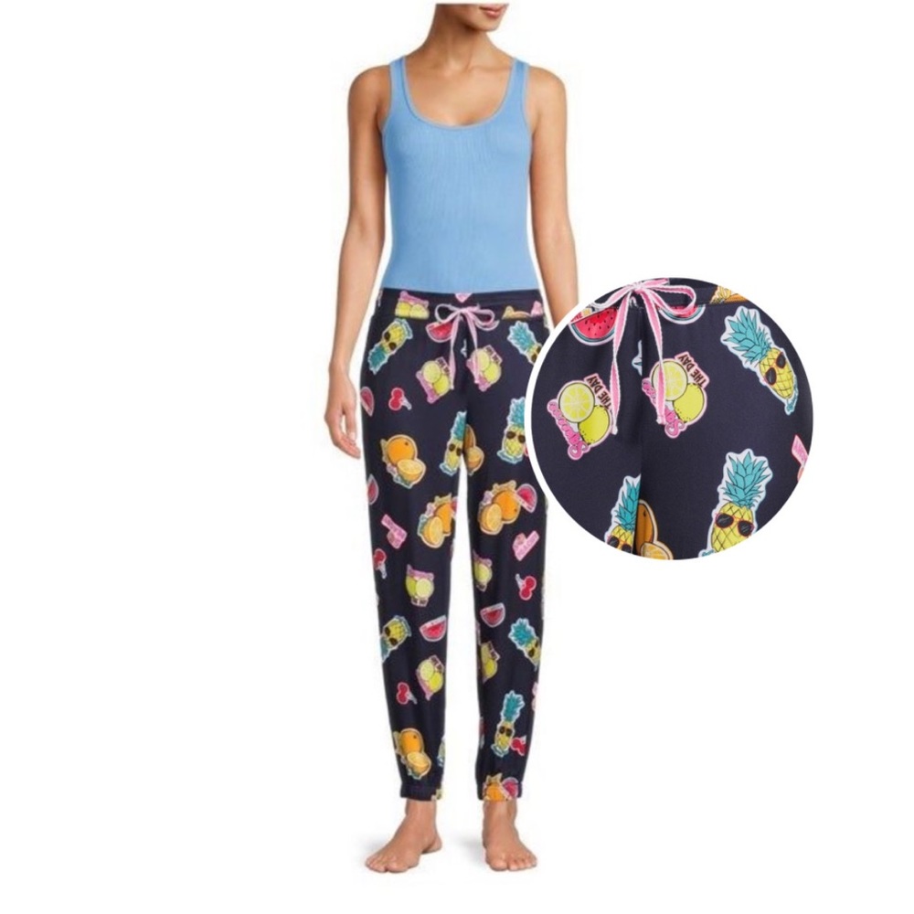 Briefly stated Yummy fruit sleepwear jogger lounge pajamas pockets pants blue